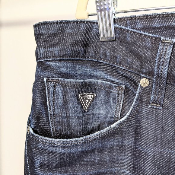 Guess Slim Straight Dark Blue Wash Denim Jeans - Picture 4 of 10